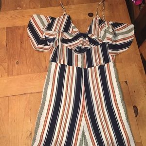 Orange and navy striped ruffle jumpsuit!